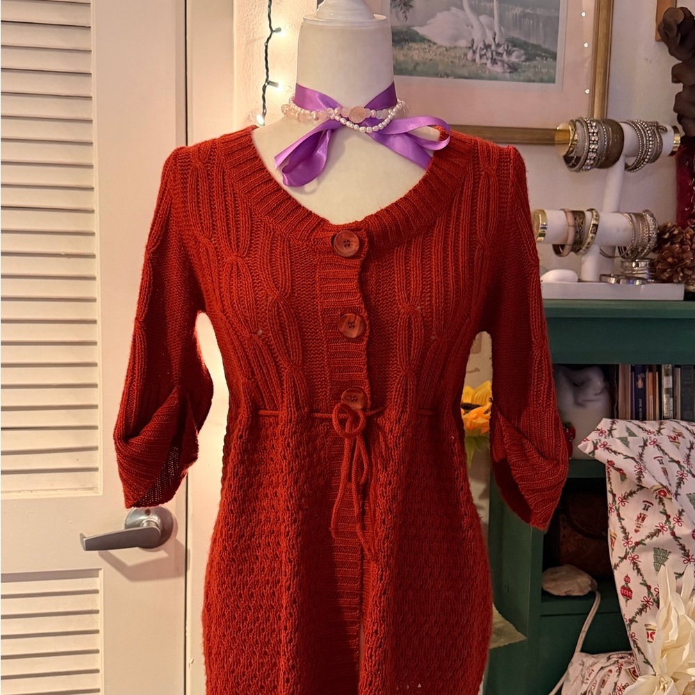 Elegant Rust Cardigan with Button Detail